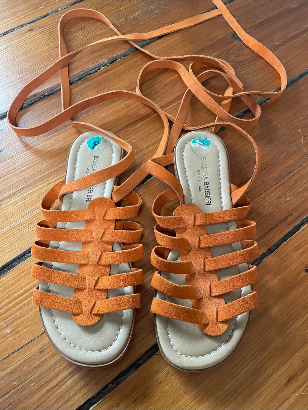 Lace-Up Orange Suede Gladiator Sandals